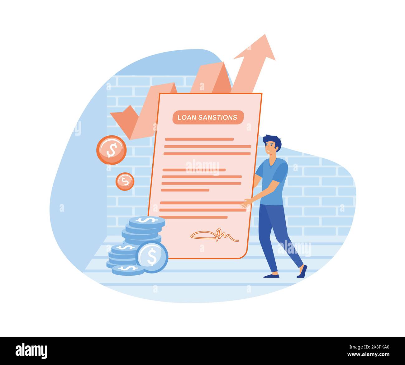 Uomo che ha in mano una lettera di sanzione per il prestito. illustrazione moderna vettoriale piatta Illustrazione Vettoriale