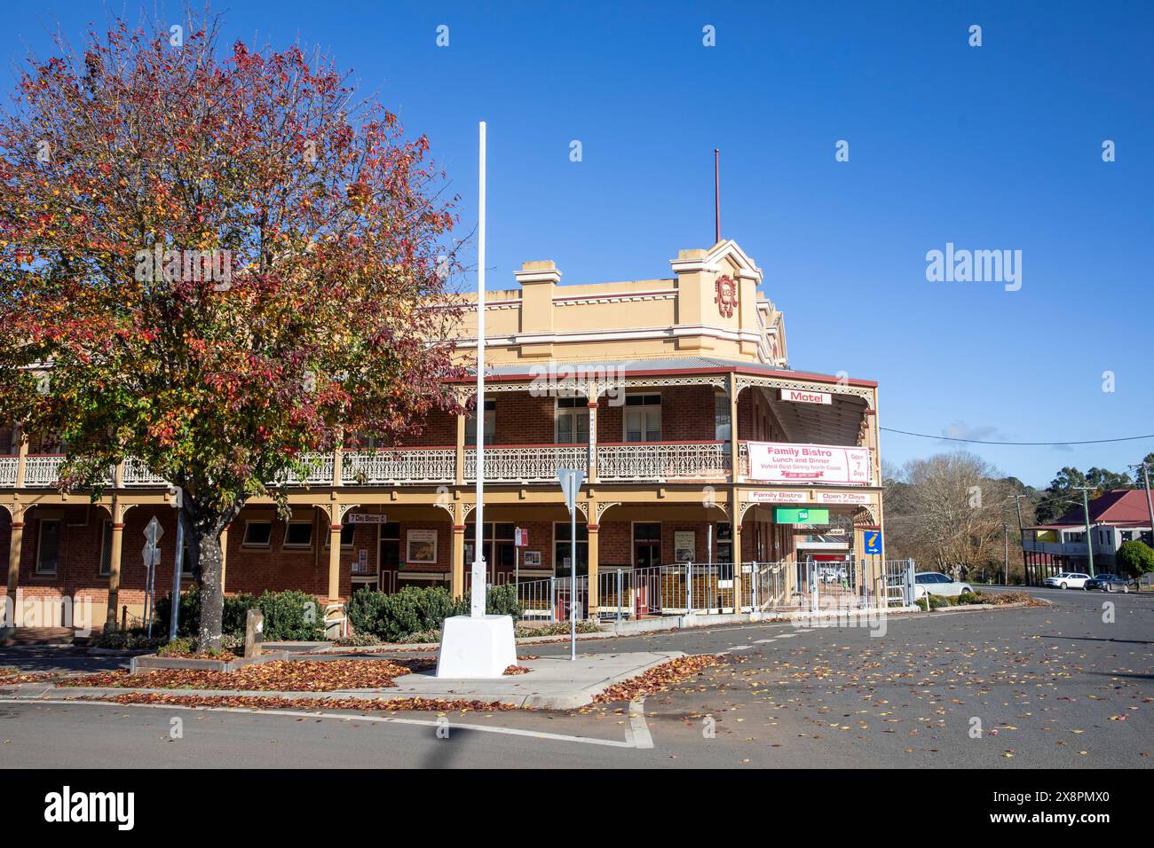 The Heritage Hotel Dorrigo, camere da motel e locali pubblici, architettura anni '1920 e patrimonio storico, centro di Dorrigo, NSW, Australia Foto Stock