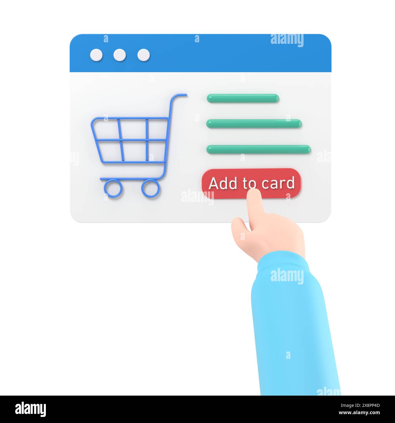 rendering 3d della shopping bag online per il prodotto da aggiungere alla scheda sul browser web. icona dello shopping online 3d con il mercato commerciale. icona 3d e carrello acquisti Foto Stock