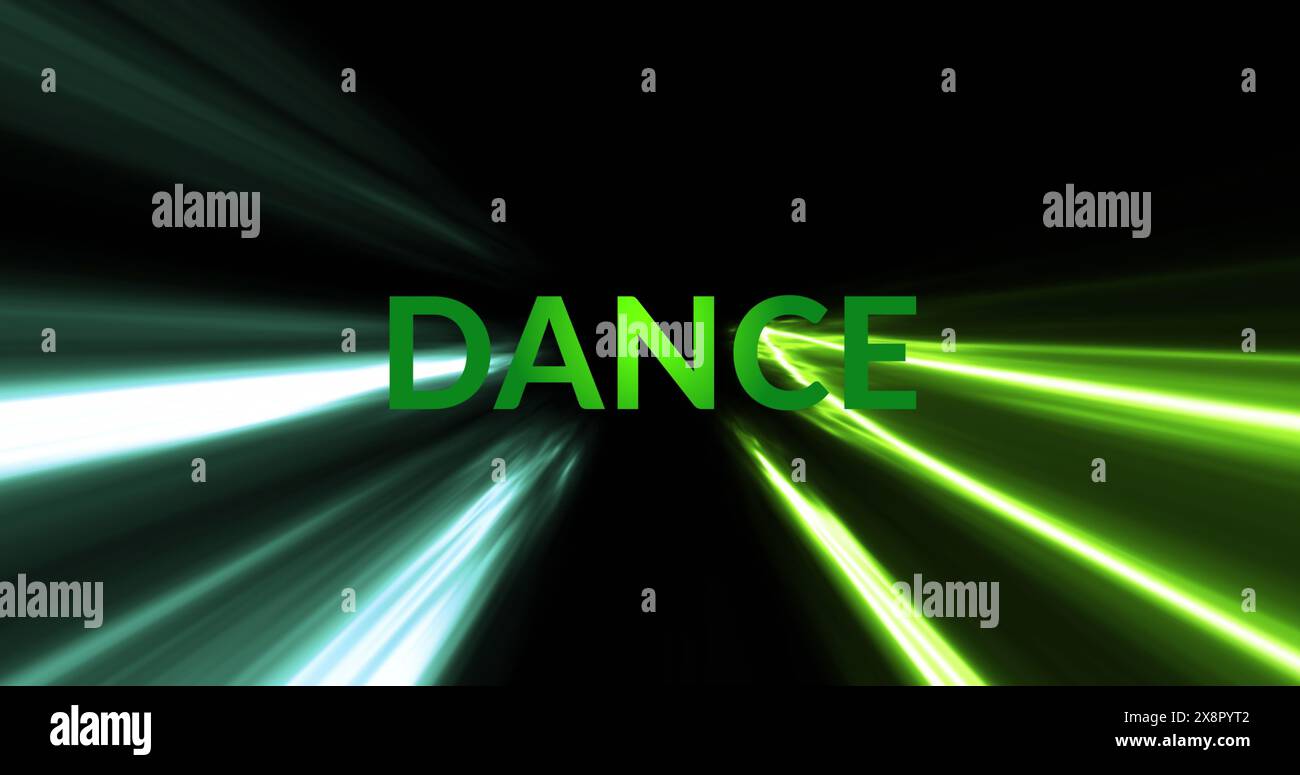 Immagine di testo di danza su tracce di luce al neon su sfondo nero Foto Stock