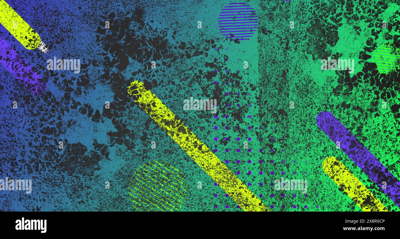 Immagine del colore nero che si estende su forme geometriche su sfondo blu Foto Stock