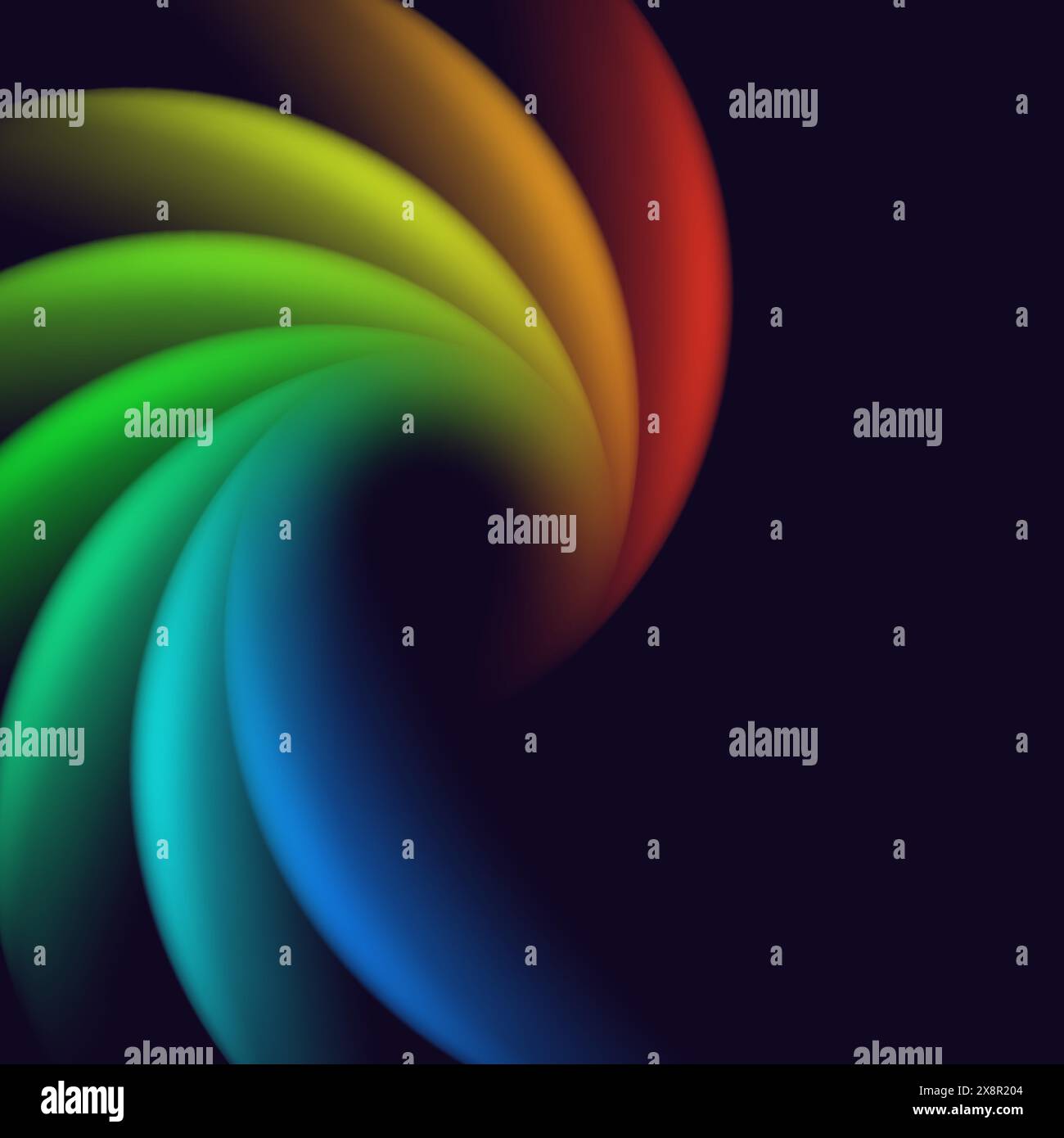 Il vivace design a spirale multicolore si distingue su uno sfondo nero, creando un motivo astratto e di grande impatto visivo. Illustrazione Vettoriale