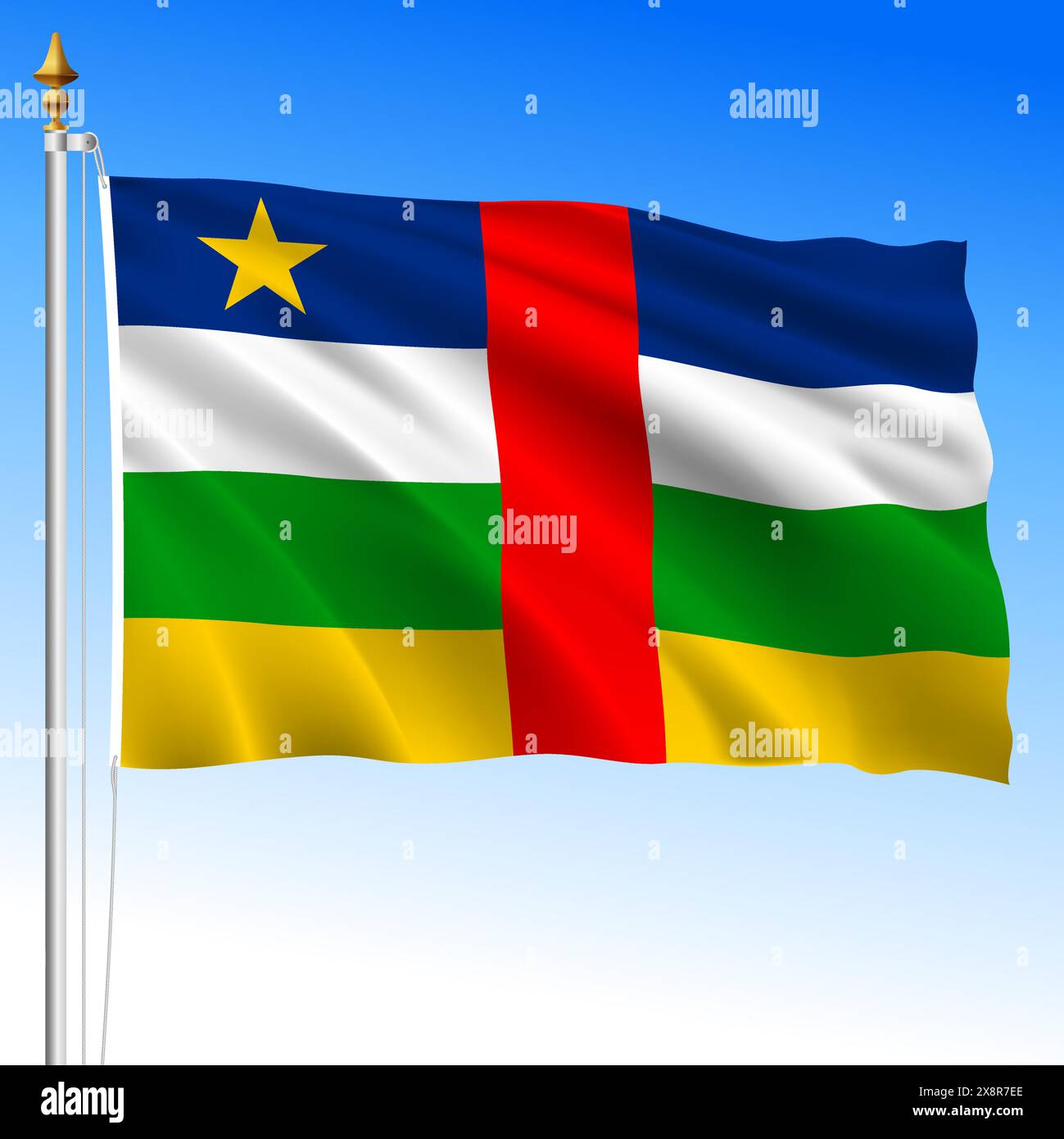 Bandiera ufficiale della Repubblica Centrafricana, paese africano, illustrazione vettoriale Illustrazione Vettoriale