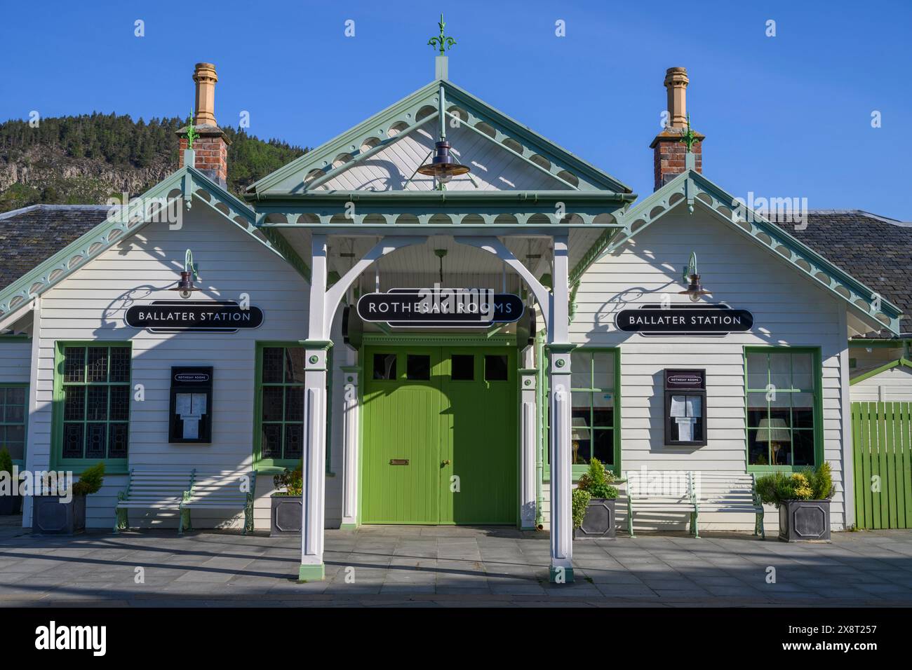 La vecchia stazione ferroviaria, Ballater, Deeside, Aberdeenshire, Scozia, REGNO UNITO. Foto Stock