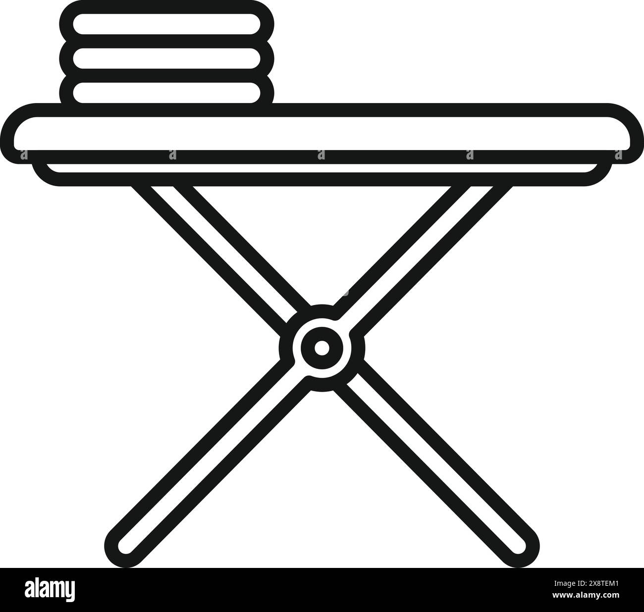 Linea vettoriale in bianco e nero di una semplice asse da stiro pieghevole, isolata su bianco Illustrazione Vettoriale