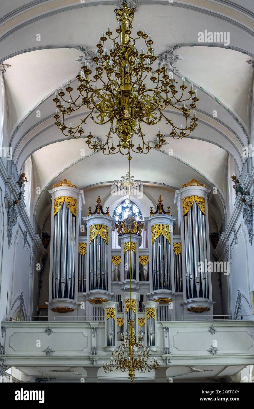 Organ loft, St. Mang Church, Kempten, Allgaeu, Baviera, Germania Foto Stock