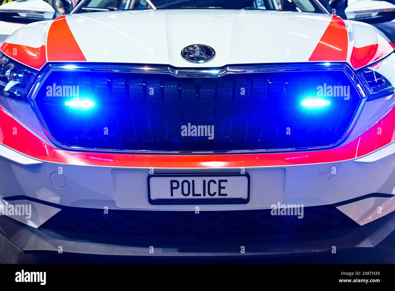 Luce blu elettrica dell'auto della polizia Foto Stock