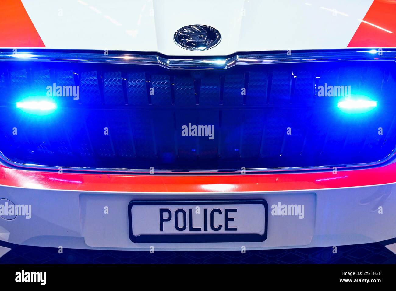 Luce blu elettrica dell'auto della polizia Foto Stock