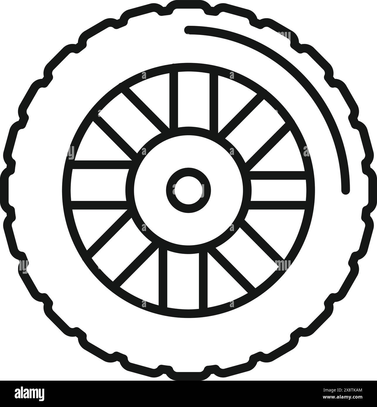Illustrazione vettoriale di un ingranaggio circolare con denti, in bianco e nero Illustrazione Vettoriale