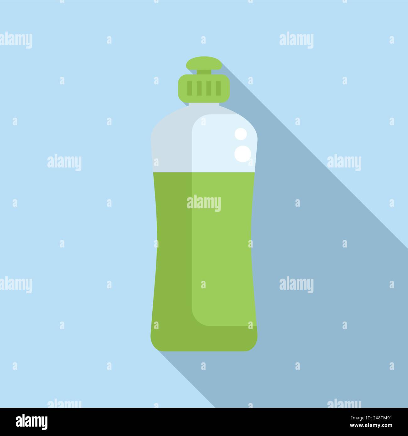 Immagine vettoriale piatta di un flacone di detergente verde con ombra su sfondo blu Illustrazione Vettoriale