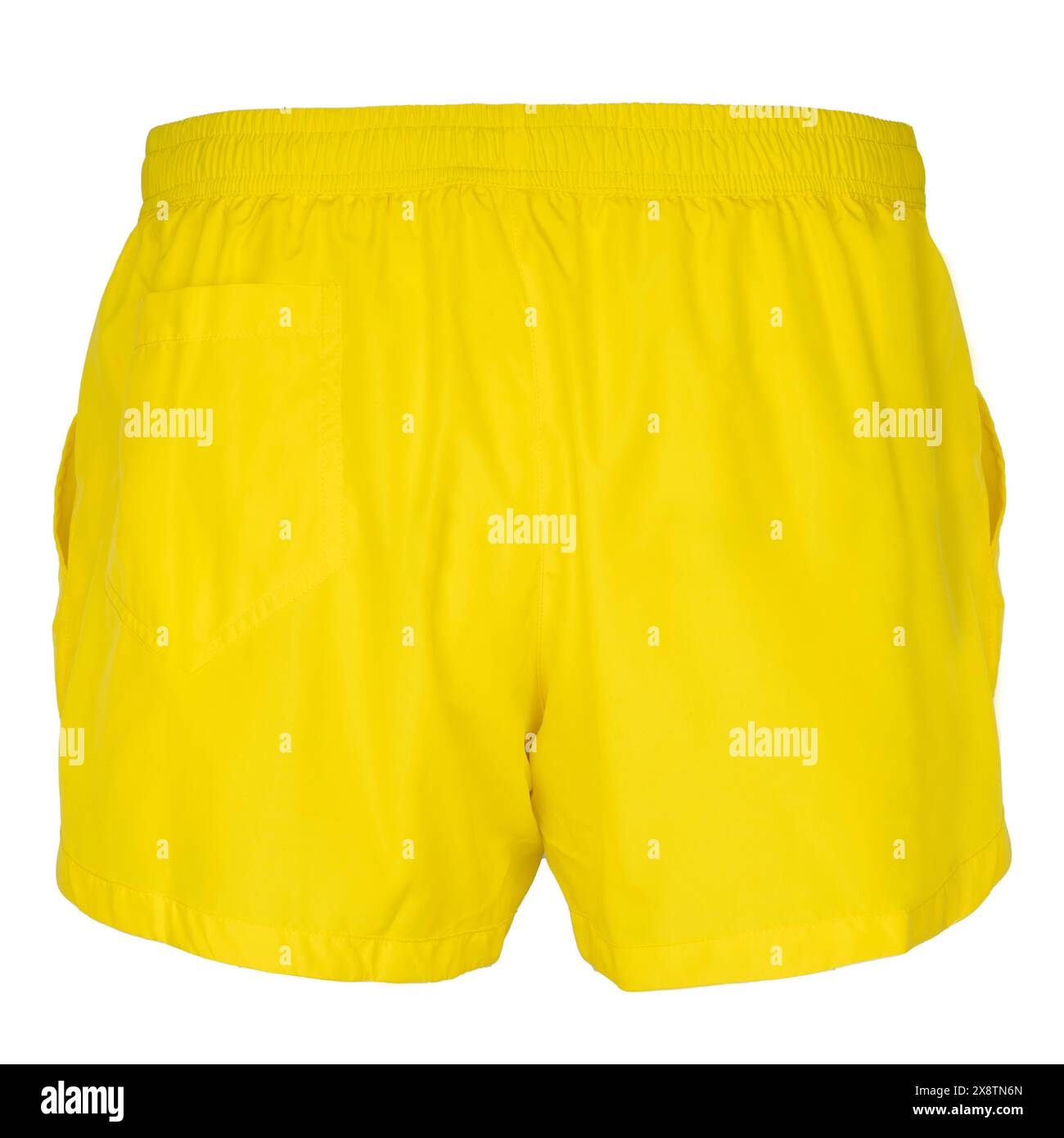 Vista posteriore degli shorts Yellow Swim. Foto Stock