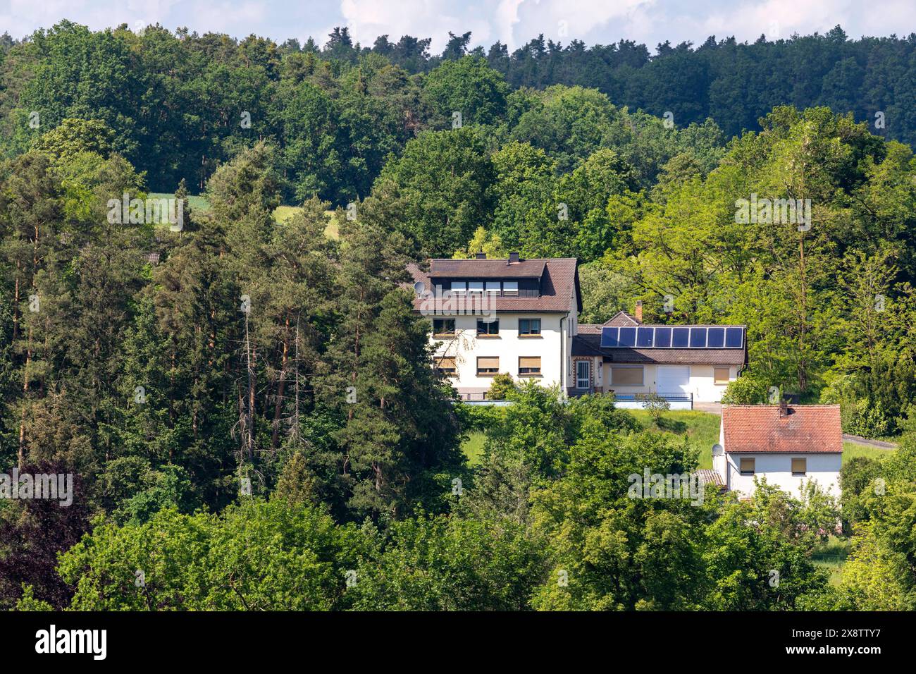 Wohnen in dörflicher Struktur, Wohnen im Grünen Oberfränkisches Dorf, Siedlungen Reichmannsdorf Bayern Deutschland *** vive in una struttura di villaggio, vive in campagna villaggio dell'alta Franconia, insediamenti Reichmannsdorf Baviera Germania Foto Stock