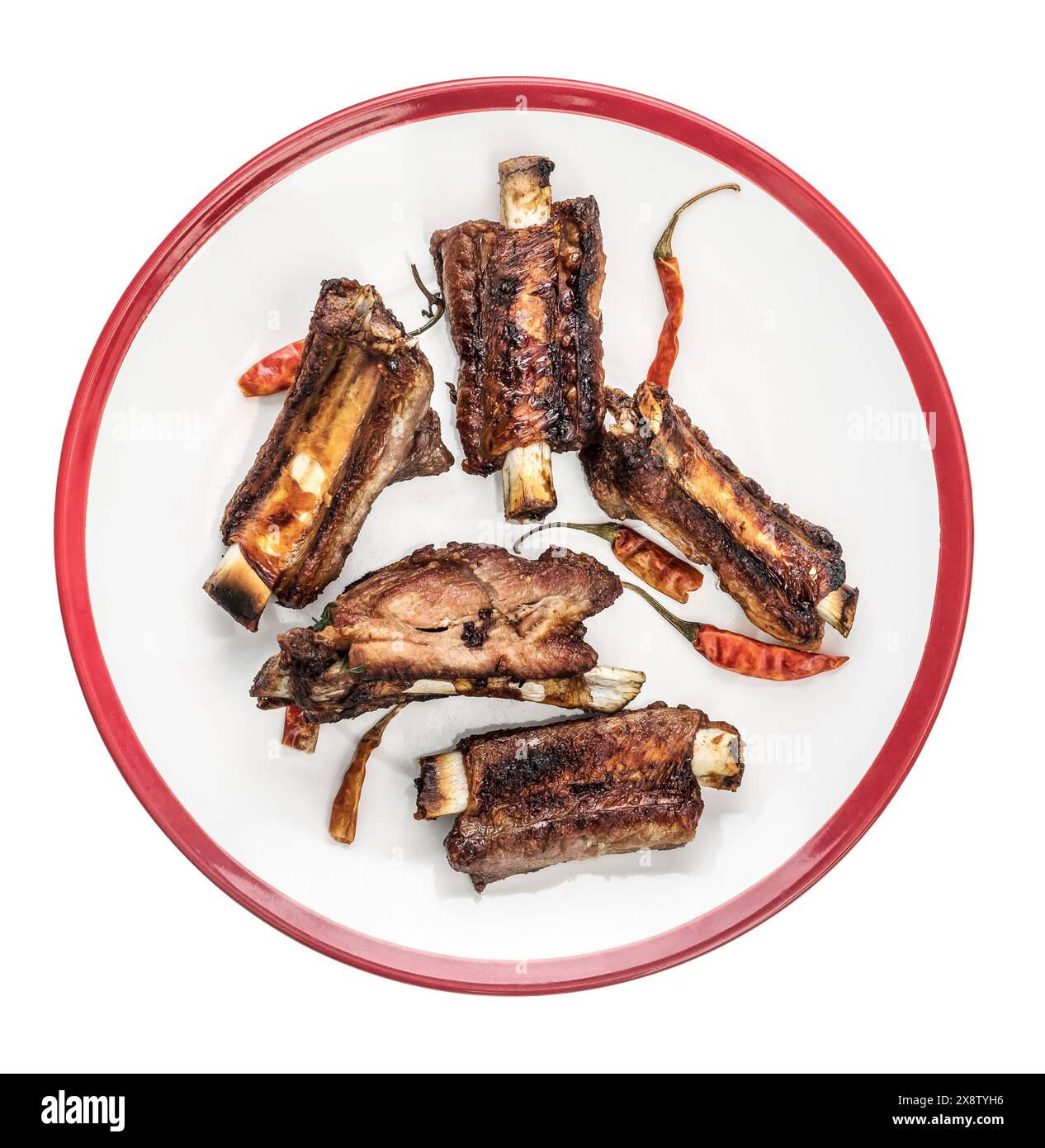 Costolette di maiale isolate su sfondo bianco Foto Stock