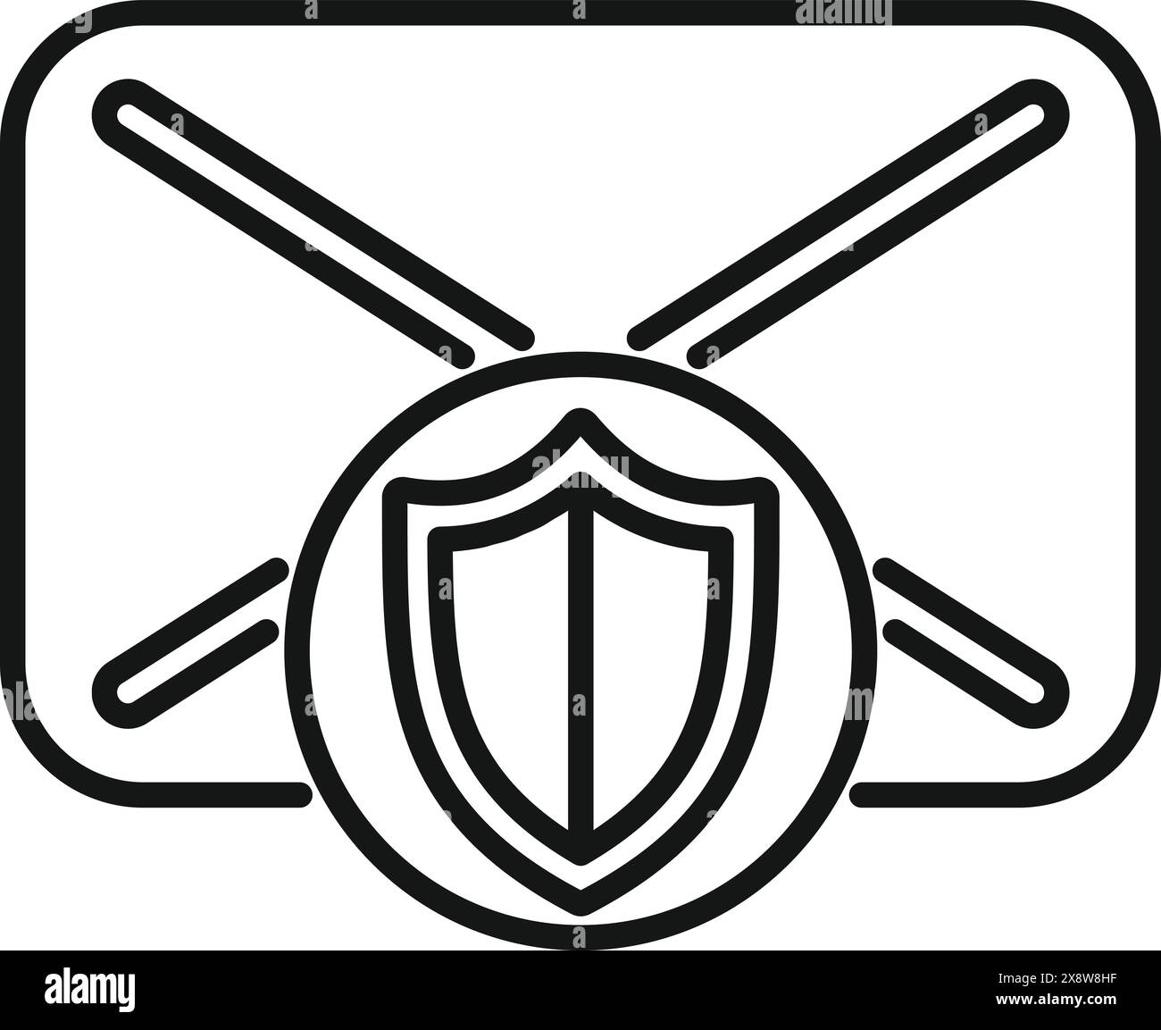 Semplice icona a forma di contorno che rappresenta la sicurezza informatica con uno scudo e spade incrociate su sfondo digitale Illustrazione Vettoriale