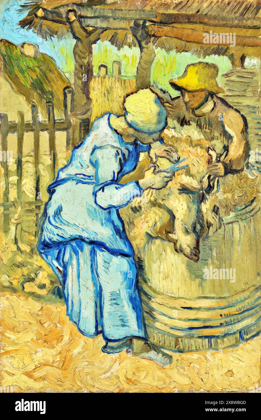 Sheepshearer (after Millet), 1889 (Painting) Artist Gogh, Vincent van (1853-90) Dutch. Illustrazione Vettoriale