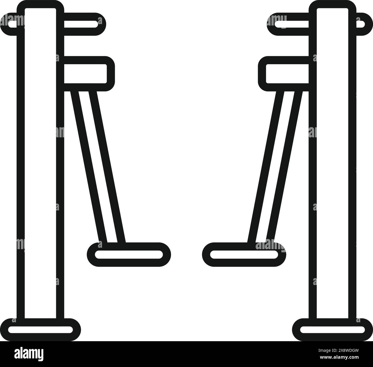 Icona professionale di ginnastica a barre parallele con design piatto minimalista, disegno in bianco e nero isolato. Perfetto per illustrazioni di vettori sportivi e fitness, sport olimpici e allenamento atletico Illustrazione Vettoriale