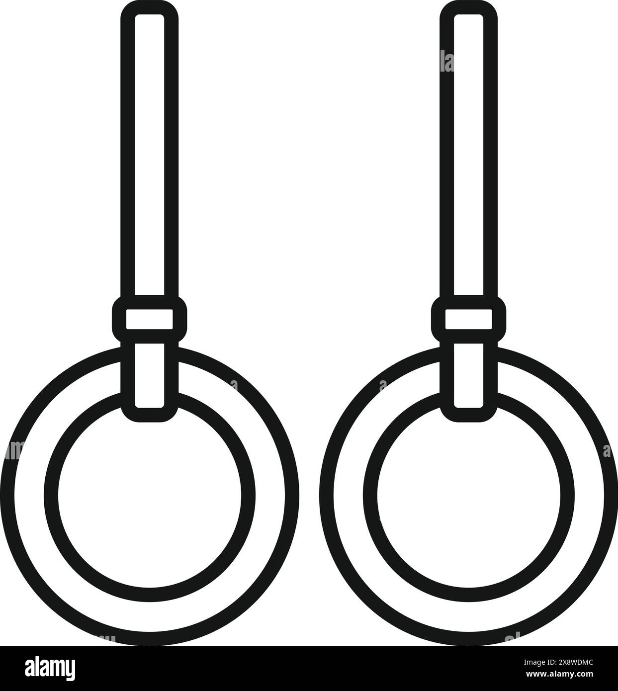 Anelli da ginnastica illustrazione vettoriale in bianco e nero per attrezzature fitness e per il sollevamento pesi in palestra e per l'allenamento sportivo Illustrazione Vettoriale