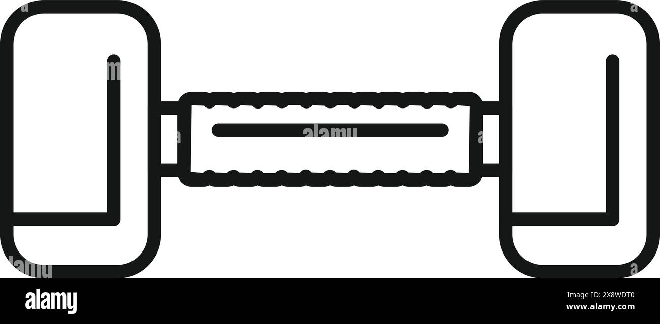 Icona vettoriale minimalista di un manubrio in bianco e nero, adatta a temi di palestra e fitness Illustrazione Vettoriale