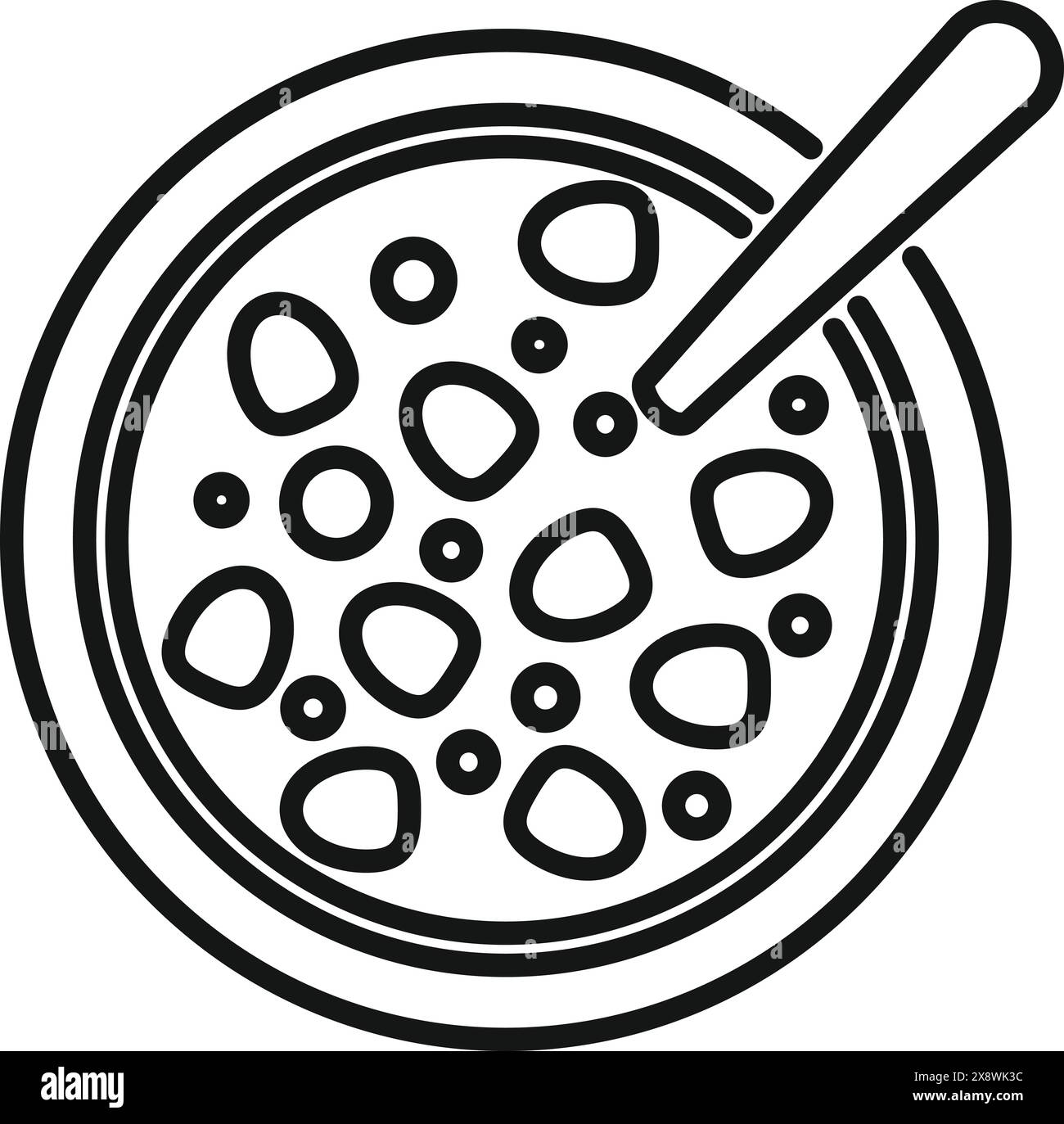 Illustrazione in bianco e nero di una piastra Petri che mostra la crescita batterica e un loop di campionamento Illustrazione Vettoriale