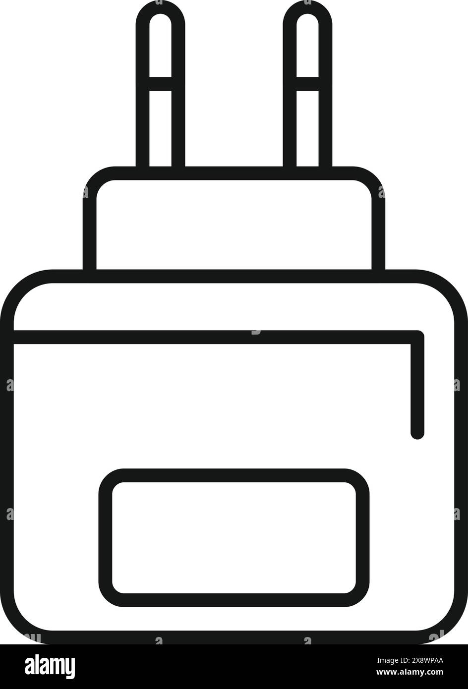 Illustrazione in bianco e nero di un adattatore per spina elettrica minimalista Illustrazione Vettoriale