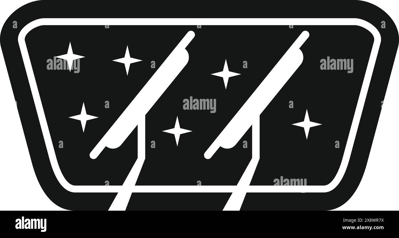 Icona vettoriale in bianco e nero che rappresenta un sistema di sbrinamento del parabrezza dell'auto Illustrazione Vettoriale