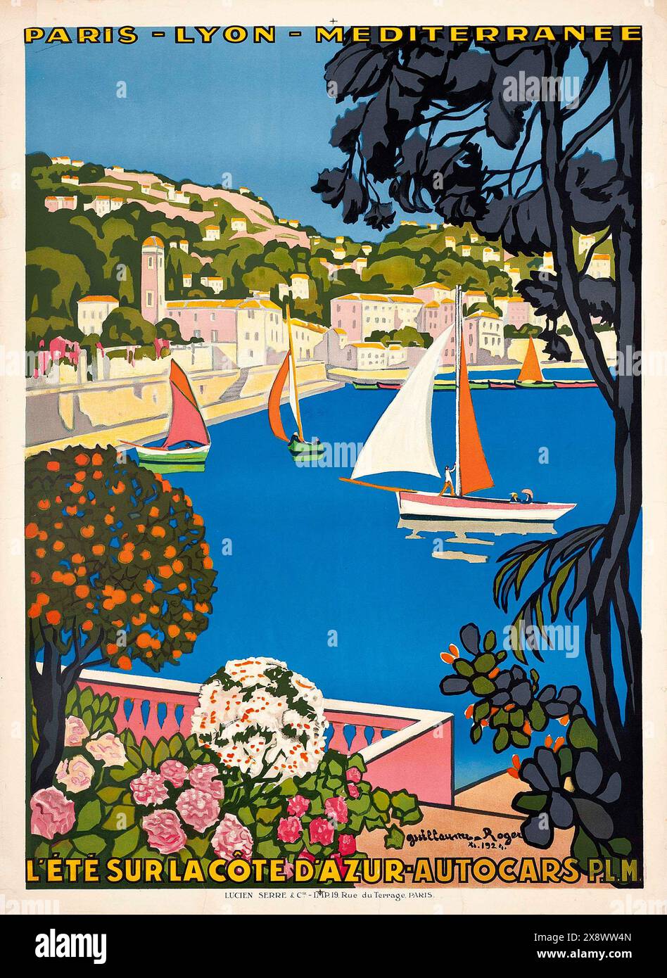 Poster di viaggio francese d'epoca - l'éte sur la Côte d'Azur (estate sulla Costa Azzurra). Di Guillaume Georges Roger, 1926 Foto Stock