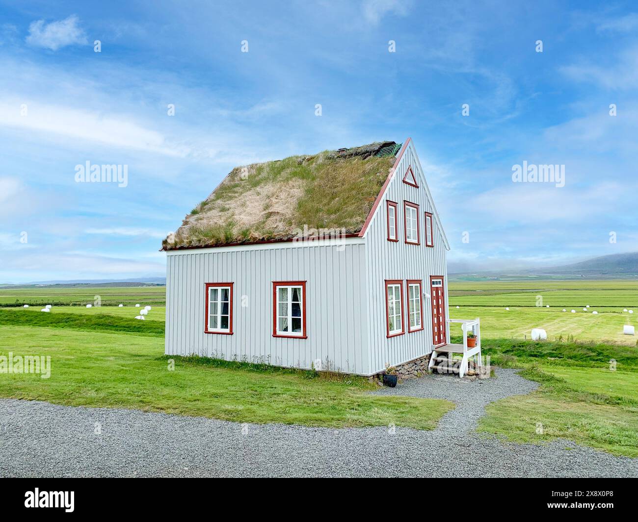 Uffici Gilsstofa informazioni nel Glaumbaer Folk Museum, una casa in legno del XIX secolo rappresenta il tipo di edificio a Varmahlio, Islanda Foto Stock