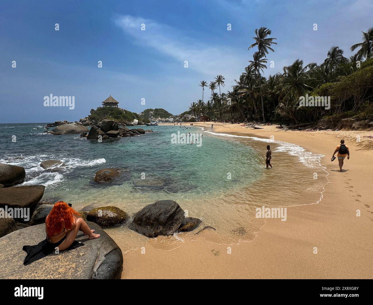 Cabo San Juan è una spiaggia molto visitata nel Parco Nazionale di Tyrona o Parque Nacional Natural Tayrona - costa caraibica della Colombia Foto Stock