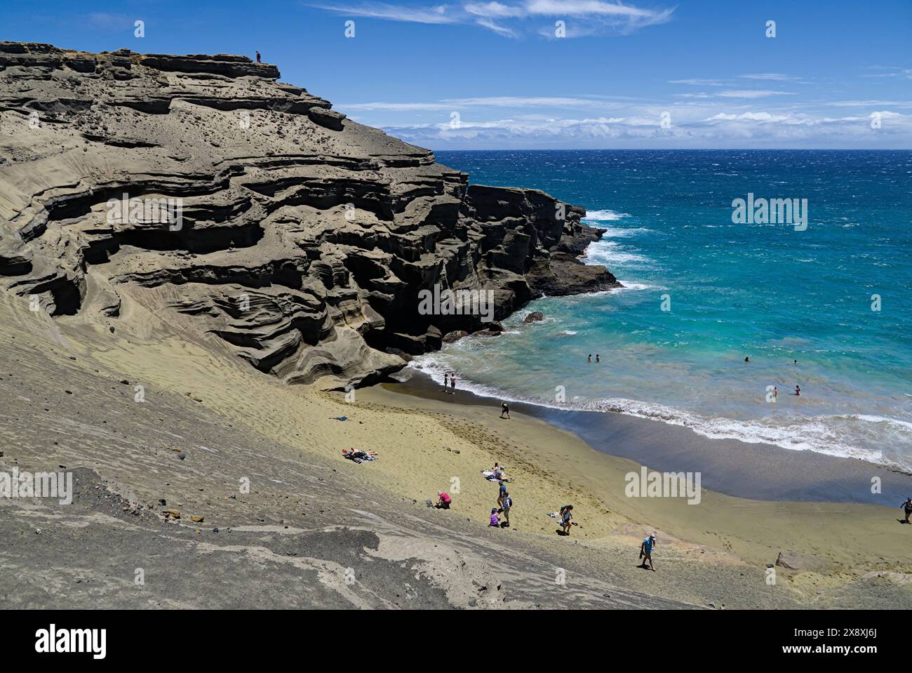 Spiaggia di sabbia verde a Big Island, Hawaii. Foto Stock