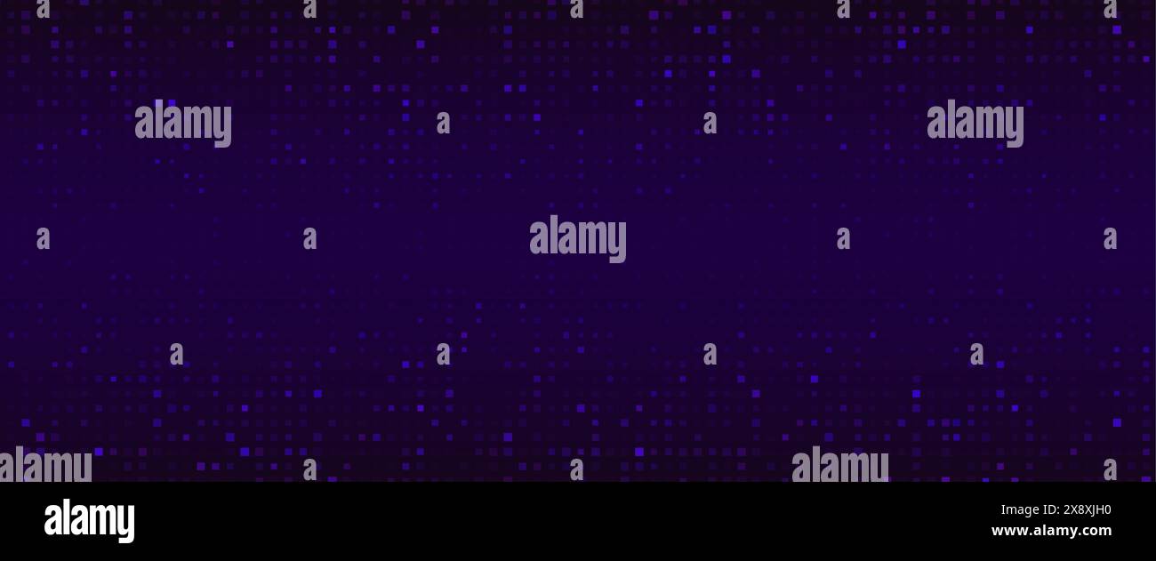 Pixel tecnici bg. Background modello astratto per dati finanziari o progettazione medica. Presentazione aziendale futuristica di reti e reti. Spazio rettangolo viola per l'aggiunta del giocatore. Sfondo cripto o cibernetico Illustrazione Vettoriale