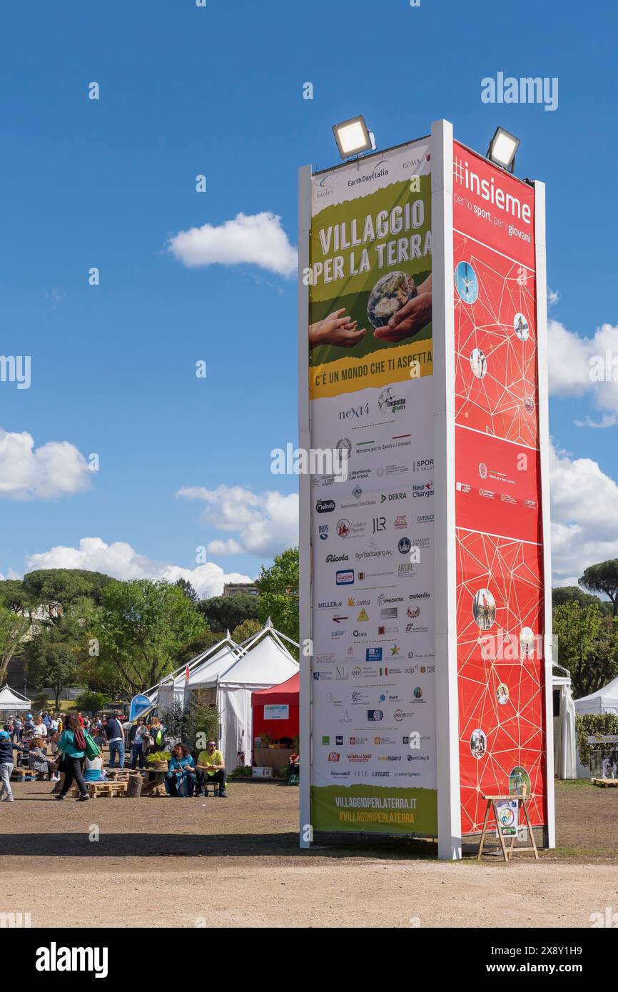 World, Earth Day Italia. Problemi ambientali. Villaggio per la Terra Parco di Villa Borghese. Roma, Italia, Europa, Unione europea Foto Stock