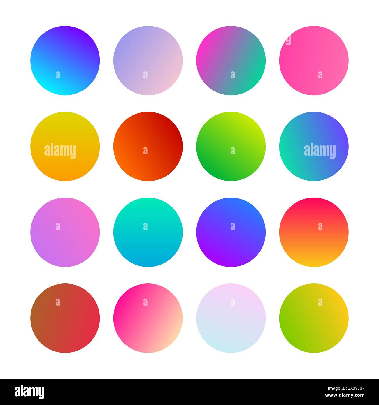 Sfere con sfumature arrotondate. Set di sedici gradienti multicolori alla moda. Illustrazione vettoriale Illustrazione Vettoriale