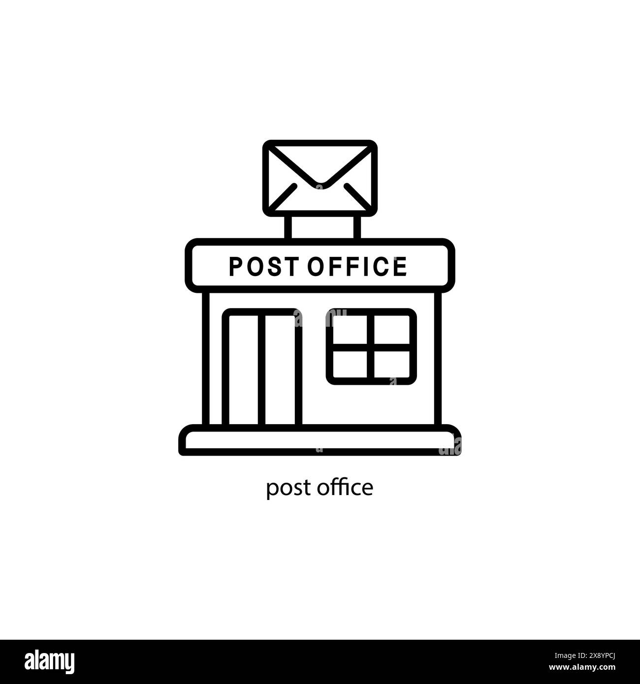 Icona lineare ufficio postale. Illustrazione personalizzabile della linea sottile centrale postale. Servizi postali. Trasporto pacchi e vendita francobolli. Simbolo del contorno. Illustrazione Vettoriale