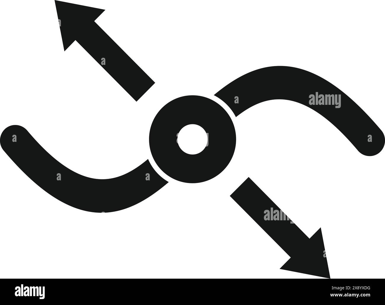 Semplice illustrazione vettoriale con quattro frecce nere ricurve provenienti da un punto centrale Illustrazione Vettoriale