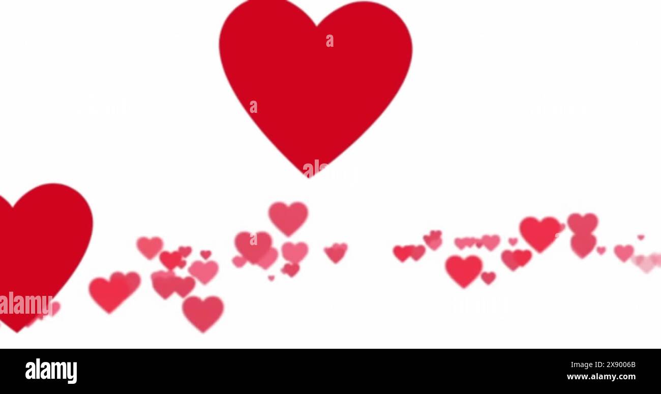 Immagine di più icone a forma di cuore rosa e rossa che fluttuano sullo spazio di copia su sfondo bianco Foto Stock