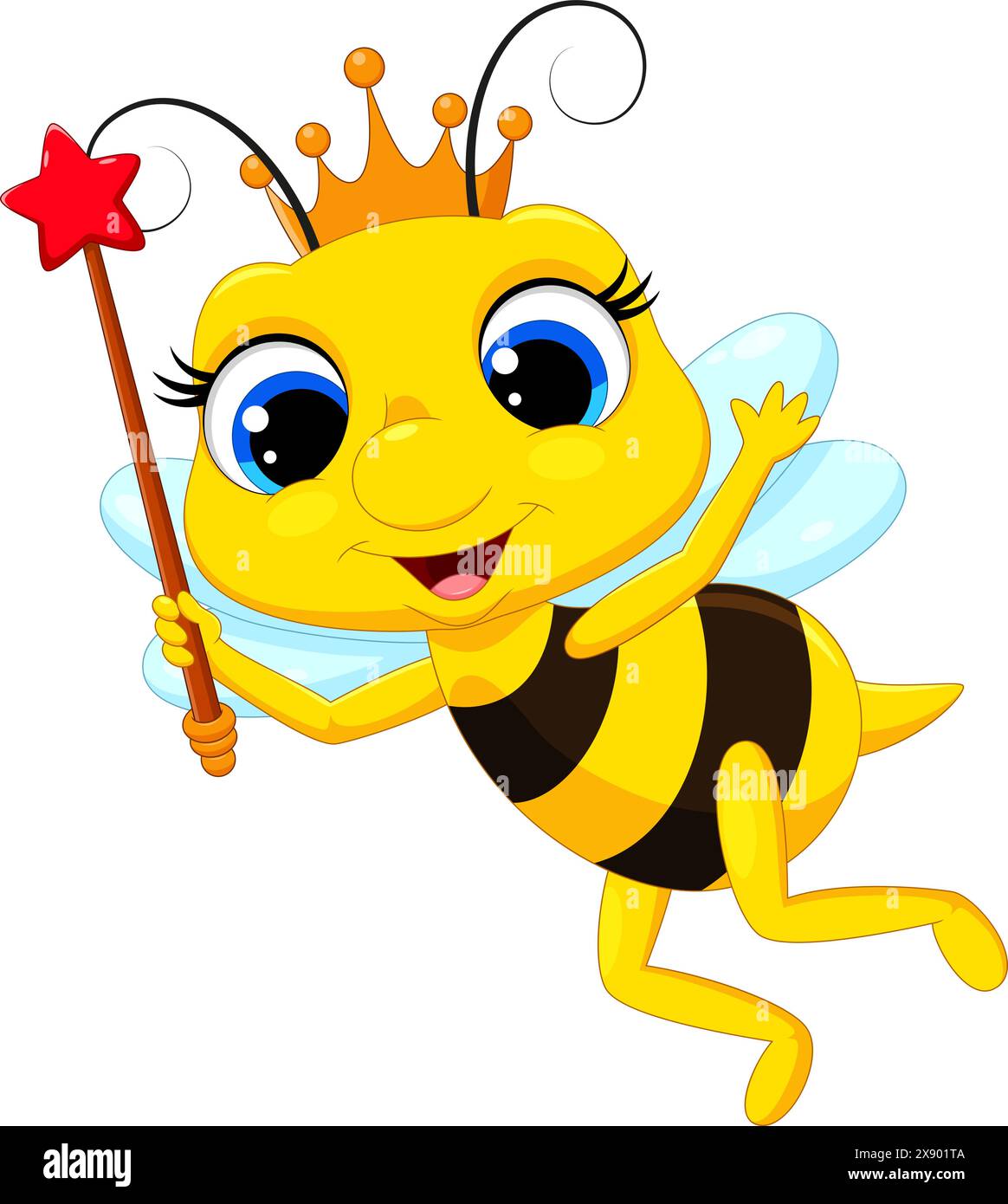 Carino cartone animato queen bee su sfondo bianco Illustrazione Vettoriale