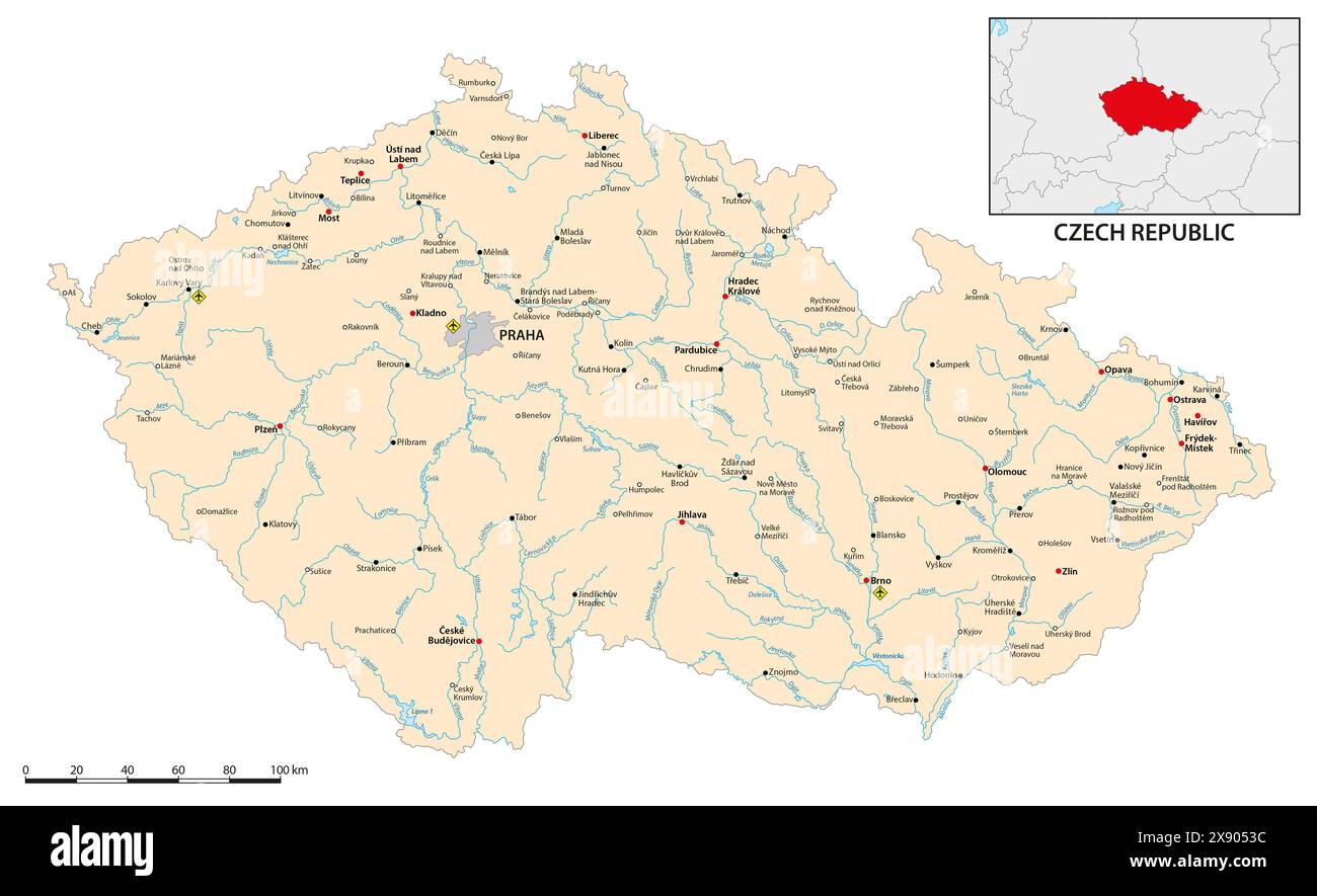 Mappa vettoriale della Repubblica Ceca Foto Stock
