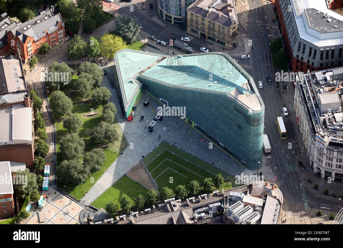 Veduta aerea del National Football Museum di Manchester, Regno Unito Foto Stock