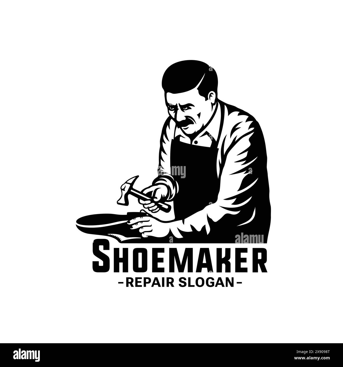 Logo per la riparazione di scarpe calzolaio Cobbler. Vettore e illustrazione. Illustrazione Vettoriale