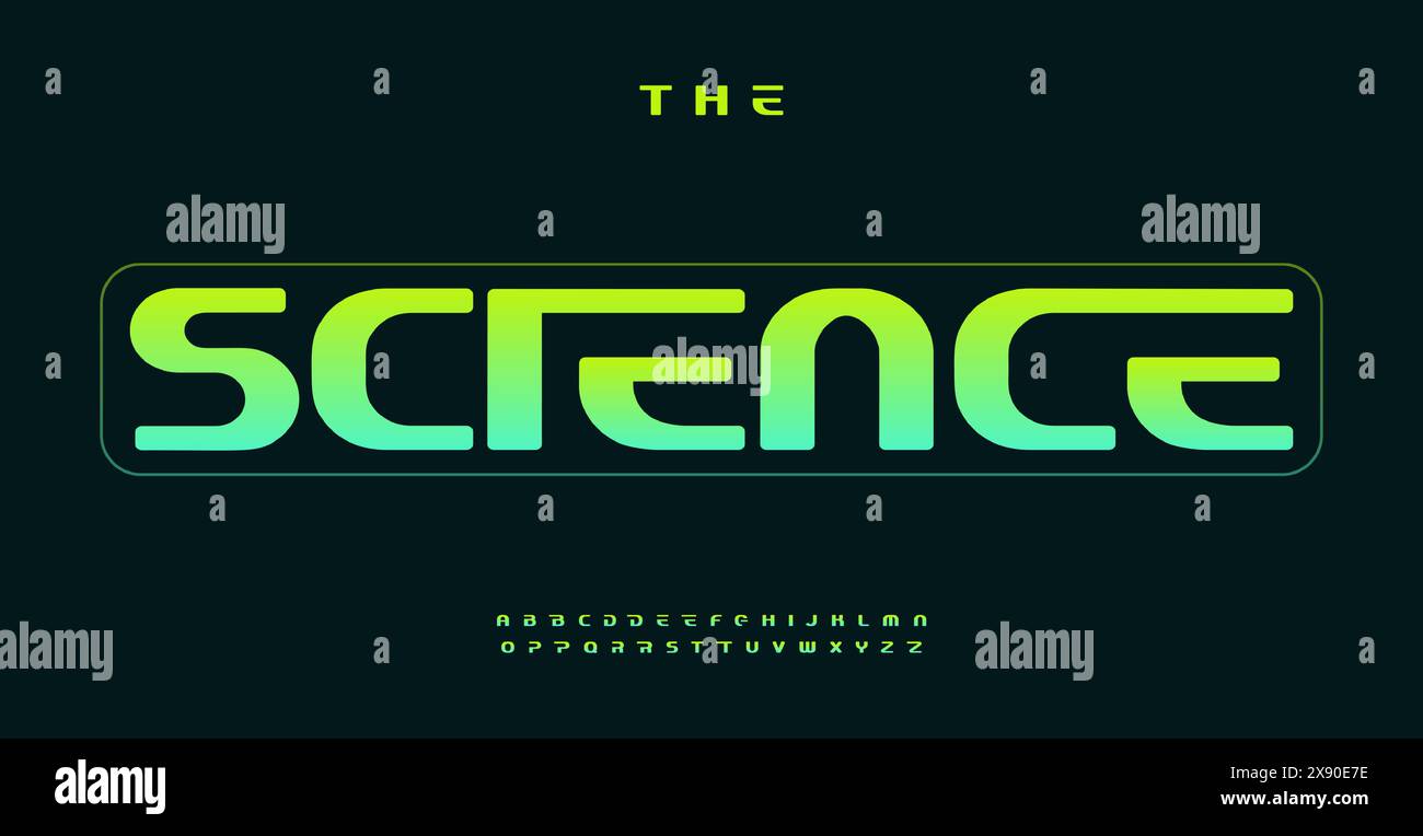 Alfabeto scientifico-tecnologico, lettera ampia e arrotondata, font futuristico per la scienza moderna e il logo medico e titolo, tipografia contemporanea Illustrazione Vettoriale