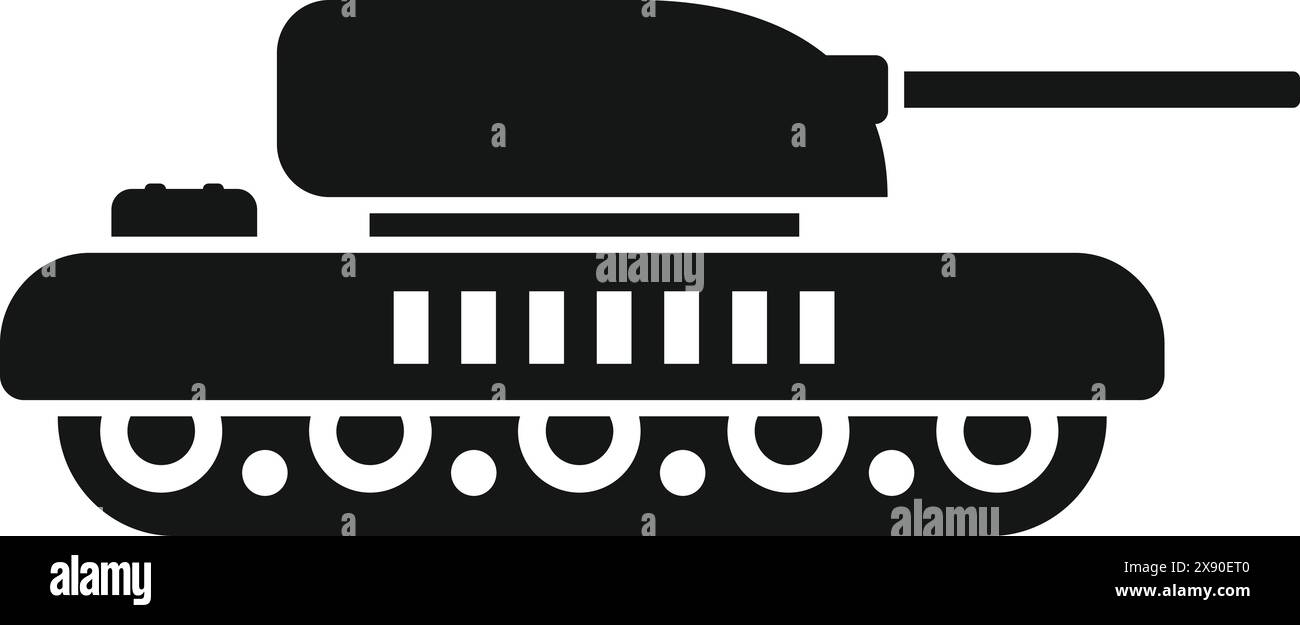 Dettagliata silhouette di un carro armato militare in bianco e nero, vista laterale, design piatto, illustrazione corazzata per la guerra, il combattimento e la difesa dell'esercito. Ideale per operazioni tattiche e forze di terra Illustrazione Vettoriale