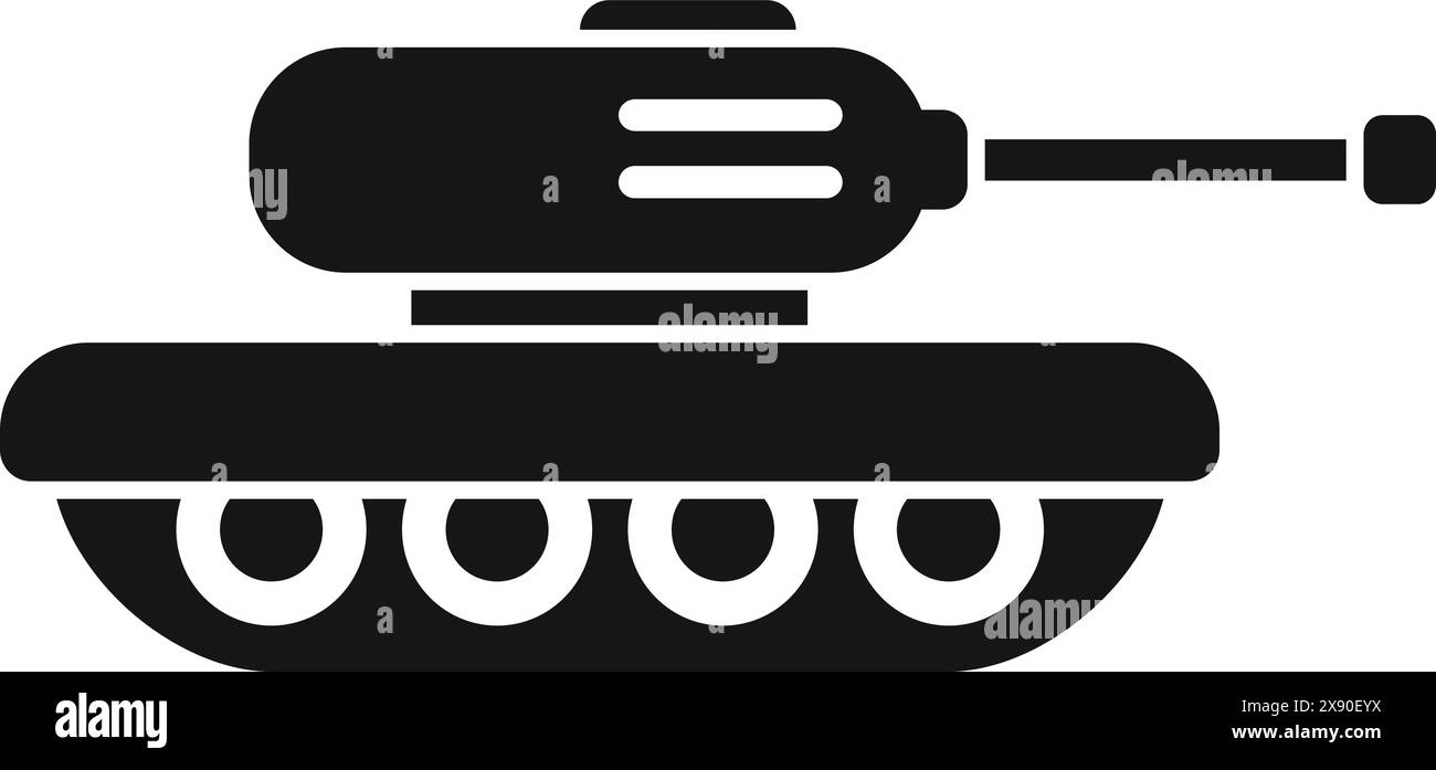 Illustrazione vettoriale di un'icona di silhouette di un carro armato militare, raffigurante un veicolo corazzato utilizzato in guerra e battaglia dall'esercito per la difesa e il combattimento Illustrazione Vettoriale