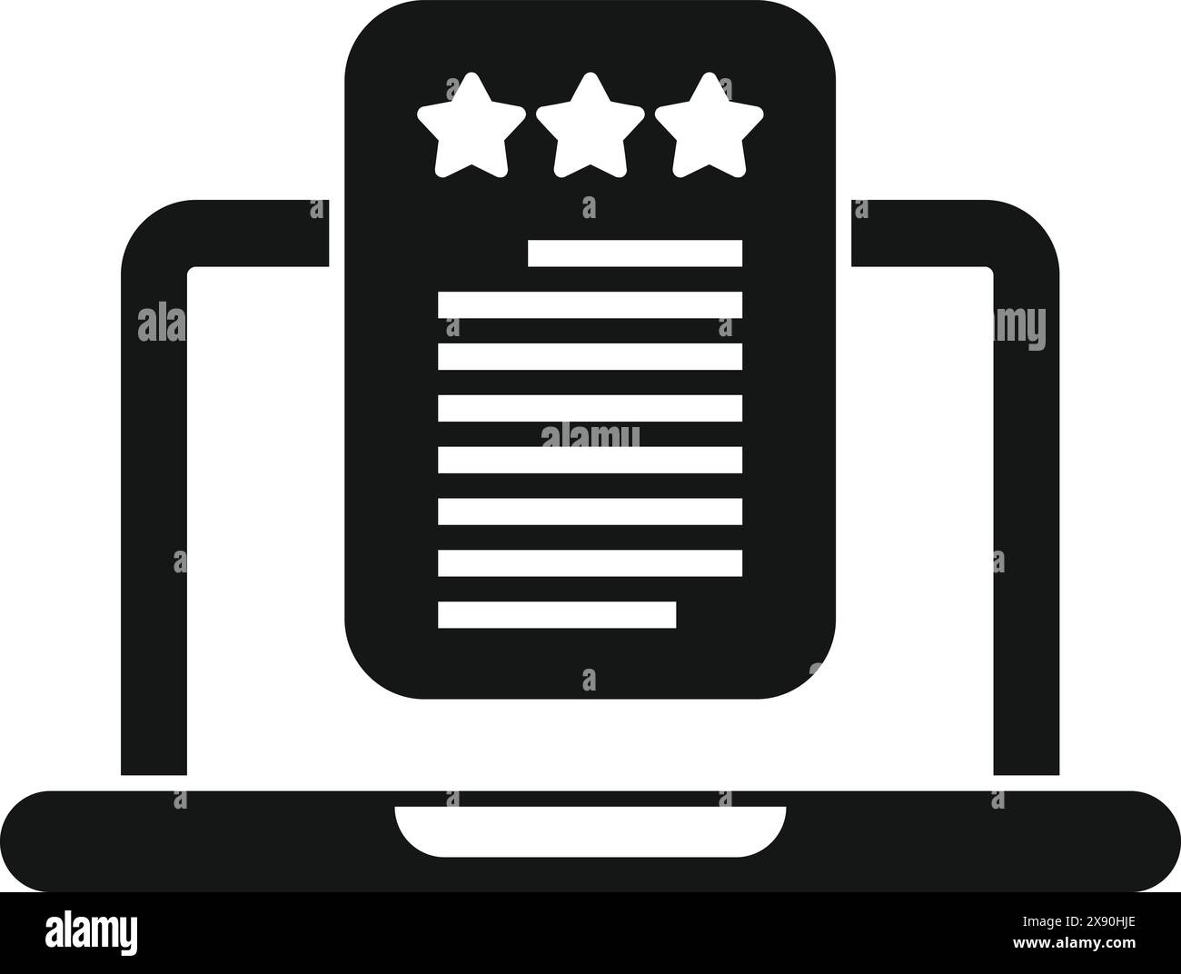 Icona vettoriale con tre stelle sullo schermo di un notebook, che simboleggia il feedback dei clienti o la valutazione online Illustrazione Vettoriale
