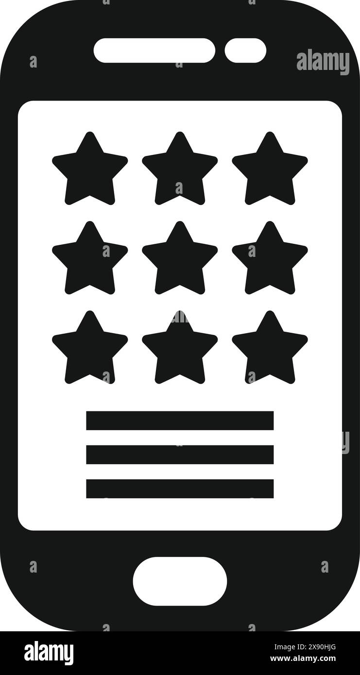 Icona vettoriale di uno smartphone che visualizza un sistema di classificazione fivestar, adatta per le recensioni delle app Illustrazione Vettoriale