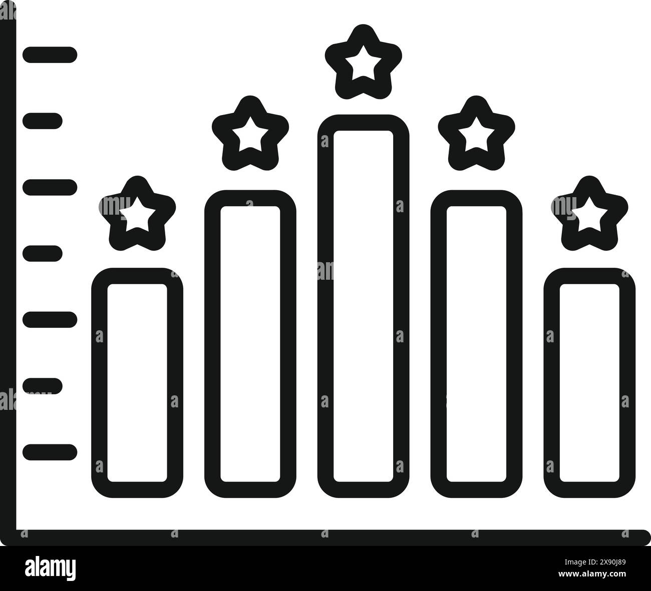 Immagine vettoriale in bianco e nero di un grafico a barre con stelle nella parte superiore delle barre Illustrazione Vettoriale