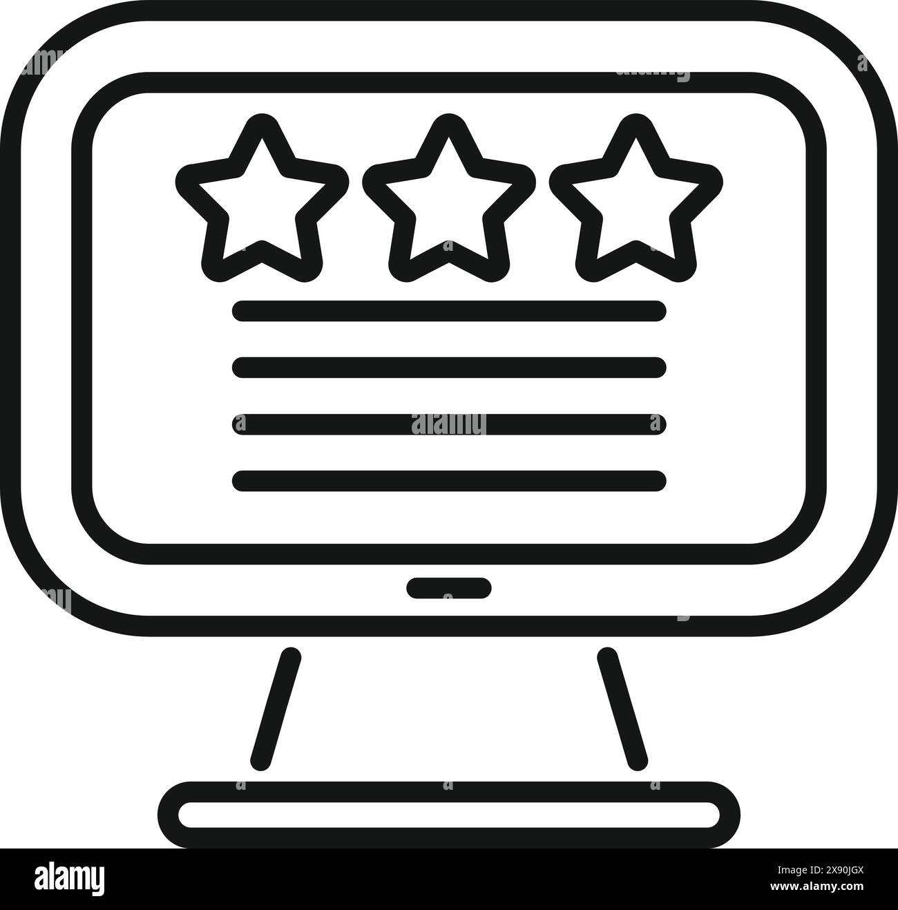 Icona line art dello schermo di un computer che visualizza una valutazione a tre livelli, adatta per le revisioni e i concetti di feedback Illustrazione Vettoriale