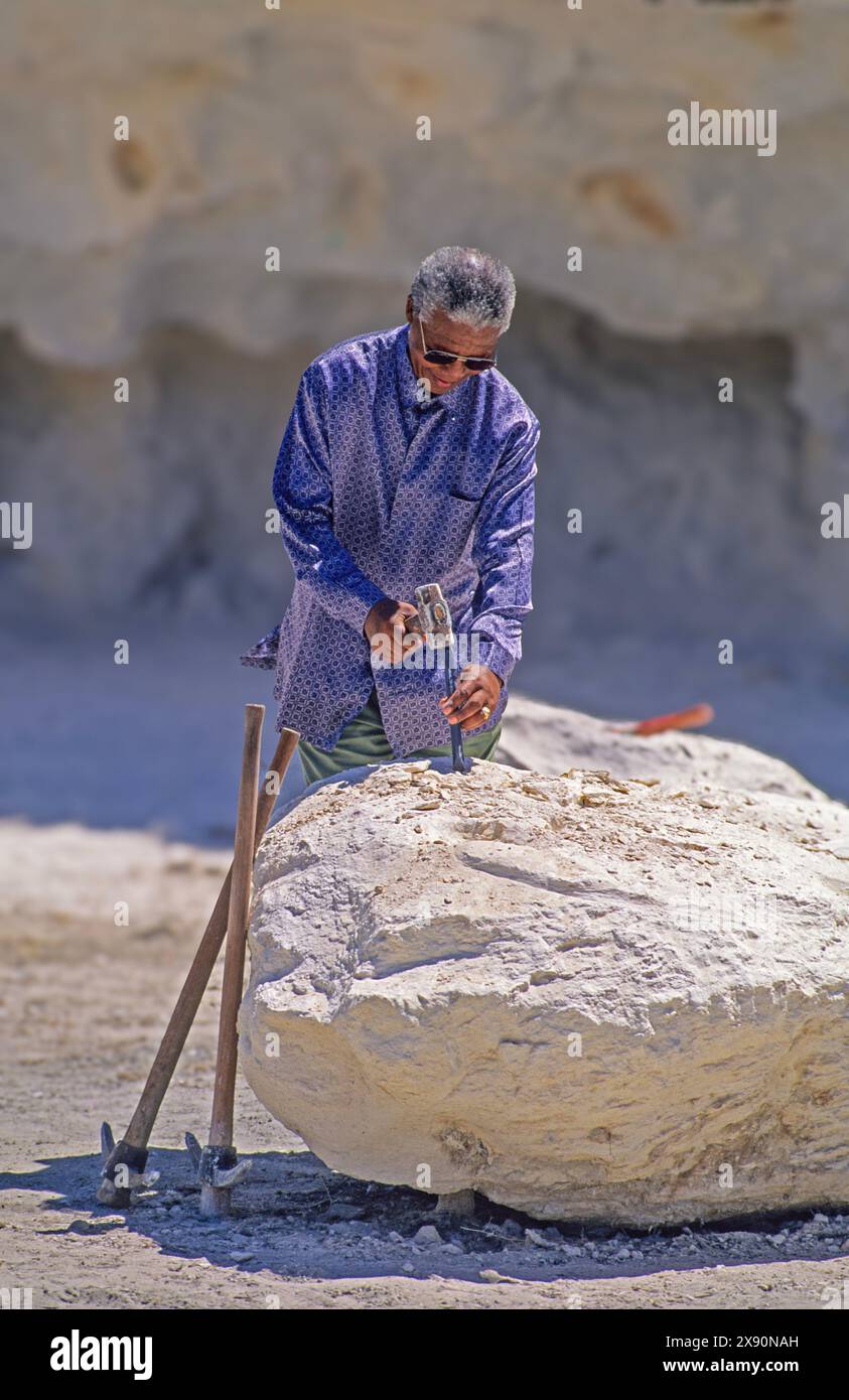 10 febbraio 1995, Robben Island - The Limestone Quarry, dove i prigionieri isolati venivano usati per scavare calcare; questo faceva parte del loro duro lavoro. Lavoravano da lunedì a venerdì per sei a otto ore al giorno. I prigionieri che lavoravano qui erano prigionieri politici come Nelson Mandela e molti altri. Molti di loro rimasero nella sezione B della prigione, in isolamento. Anche se questi prigionieri dovevano lavorare in questa cava in condizioni calde e dure, i prigionieri trasformarono i loro svantaggi in vantaggi, mentre lavoravano, si impegnarono in tutti i tipi di discussioni su numerosi argomenti, come ad esempio Foto Stock