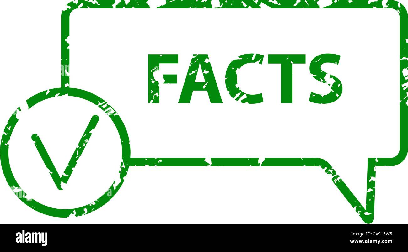 Facts sigillo con timbro di gomma. Vettore di verifica dei sigilli, grunge di timbro certificato, fatto di gomma, dichiarazione di illustrazione dell'etichetta, inchiostro adesivo per documenti Illustrazione Vettoriale