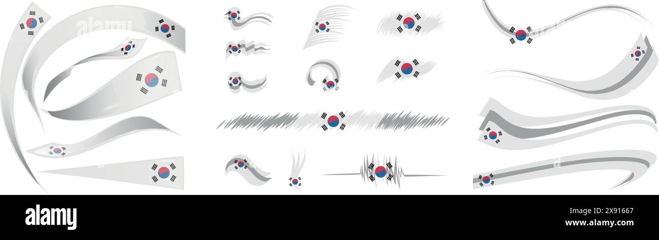 Elementi della bandiera della Corea del Sud, illustrazione vettoriale su sfondo bianco Illustrazione Vettoriale