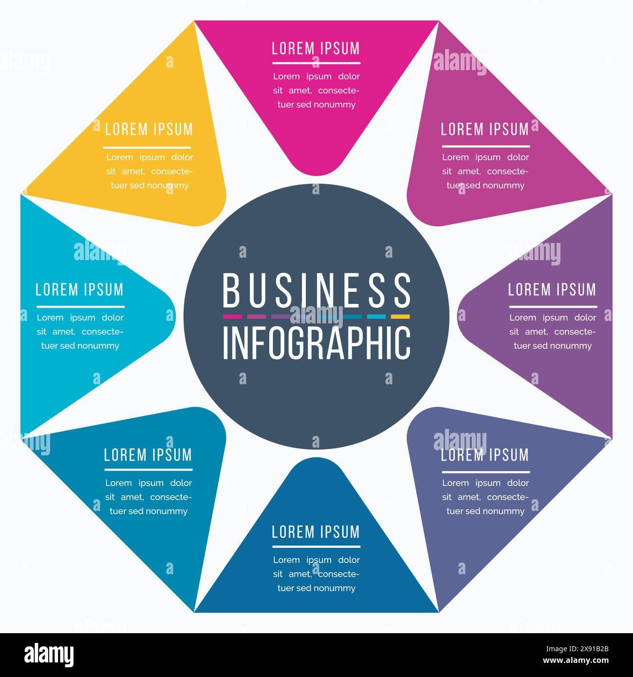 Progettazione infografica 8 passaggi, oggetti, elementi o opzioni modello di informazioni aziendali Illustrazione Vettoriale